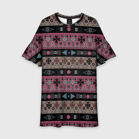 Детское платье 3D с принтом Этнический полосатый орнамент в Екатеринбурге, 100% полиэстер | прямой силуэт, чуть расширенный к низу. Круглая горловина, на рукавах — воланы | абстрактный | африканский узор | геометрический узор | орнамент | полосы | текстура | шаблон