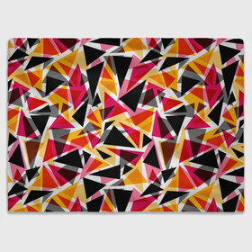 Плед 3D с принтом Разноцветные треугольники в Екатеринбурге, 100% полиэстер | закругленные углы, все края обработаны. Ткань не мнется и не растягивается | абстрактный | геометрические фигуры | геометрический узор | желтый | красный | полигональный | разноцветный | треугольники | черный