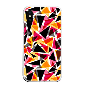 Чехол для iPhone XS Max матовый с принтом Разноцветные треугольники в Екатеринбурге, Силикон | Область печати: задняя сторона чехла, без боковых панелей | абстрактный | геометрические фигуры | геометрический узор | желтый | красный | полигональный | разноцветный | треугольники | черный