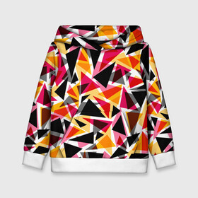 Детская толстовка 3D с принтом Разноцветные треугольники в Екатеринбурге, 100% полиэстер | двухслойный капюшон со шнурком для регулировки, мягкие манжеты на рукавах и по низу толстовки, спереди карман-кенгуру с мягким внутренним слоем | абстрактный | геометрические фигуры | геометрический узор | желтый | красный | полигональный | разноцветный | треугольники | черный