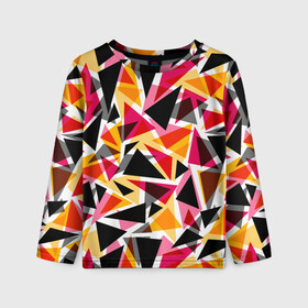 Детский лонгслив 3D с принтом Разноцветные треугольники в Екатеринбурге, 100% полиэстер | длинные рукава, круглый вырез горловины, полуприлегающий силуэт
 | абстрактный | геометрические фигуры | геометрический узор | желтый | красный | полигональный | разноцветный | треугольники | черный