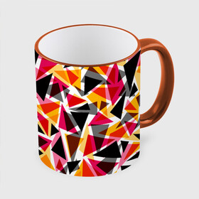Кружка с полной запечаткой с принтом Разноцветные треугольники в Екатеринбурге, керамика | ёмкость 330 мл | абстрактный | геометрические фигуры | геометрический узор | желтый | красный | полигональный | разноцветный | треугольники | черный