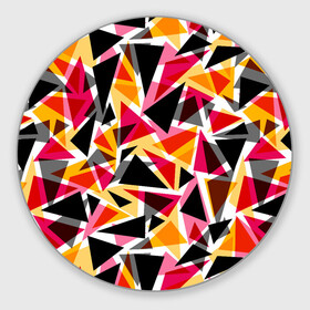 Коврик для мышки круглый с принтом Разноцветные треугольники в Екатеринбурге, резина и полиэстер | круглая форма, изображение наносится на всю лицевую часть | Тематика изображения на принте: абстрактный | геометрические фигуры | геометрический узор | желтый | красный | полигональный | разноцветный | треугольники | черный