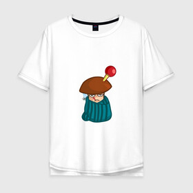 Мужская футболка хлопок Oversize с принтом Больной в Екатеринбурге, 100% хлопок | свободный крой, круглый ворот, “спинка” длиннее передней части | mushroom | болезнь | градусник | гриб | клизма | мультяшка | плед | смайл