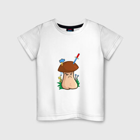 Детская футболка хлопок с принтом Недовольный в Екатеринбурге, 100% хлопок | круглый вырез горловины, полуприлегающий силуэт, длина до линии бедер | evil | mushroom | гриб | злой | мультяшка | недовольный | сердитый | смайл