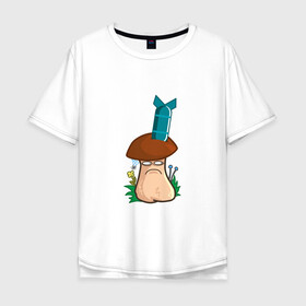 Мужская футболка хлопок Oversize с принтом Бомба в Екатеринбурге, 100% хлопок | свободный крой, круглый ворот, “спинка” длиннее передней части | mushroom | бомба | бомбануло | гриб | мультяшка | подозрение | смайл