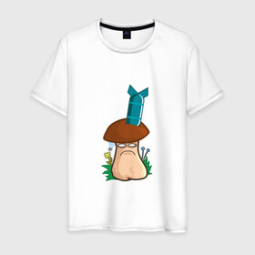 Мужская футболка хлопок с принтом Бомба в Екатеринбурге, 100% хлопок | прямой крой, круглый вырез горловины, длина до линии бедер, слегка спущенное плечо. | mushroom | бомба | бомбануло | гриб | мультяшка | подозрение | смайл