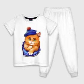 Детская пижама хлопок с принтом Рыжик в Екатеринбурге, 100% хлопок |  брюки и футболка прямого кроя, без карманов, на брюках мягкая резинка на поясе и по низу штанин
 | берет | глаза | животные | звери | зеленый | котик. рыжий котик | котики | оранжевый | синий