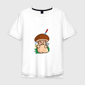 Мужская футболка хлопок Oversize с принтом Дерзкий в Екатеринбурге, 100% хлопок | свободный крой, круглый ворот, “спинка” длиннее передней части | mushroom | агрессивный | бабочка | гангстер | гриб | дерзкий | мультяшка | нож | смайл