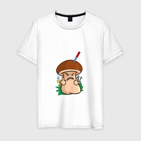 Мужская футболка хлопок с принтом Дерзкий в Екатеринбурге, 100% хлопок | прямой крой, круглый вырез горловины, длина до линии бедер, слегка спущенное плечо. | mushroom | агрессивный | бабочка | гангстер | гриб | дерзкий | мультяшка | нож | смайл
