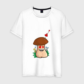 Мужская футболка хлопок с принтом Влюбленный в Екатеринбурге, 100% хлопок | прямой крой, круглый вырез горловины, длина до линии бедер, слегка спущенное плечо. | mushroom | амур | гриб | любовь | мультяшка | сердечко | сердце | смайл | стрела
