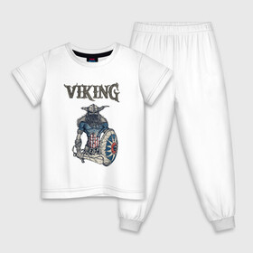 Детская пижама хлопок с принтом Викинг | Viking | Воин (Z) в Екатеринбурге, 100% хлопок |  брюки и футболка прямого кроя, без карманов, на брюках мягкая резинка на поясе и по низу штанин
 | scandinavian | skull | valhala | valhalla | viking | vikings | warriros | вальхала | викинг | воин | скандинавия | скандинавская мифология | череп