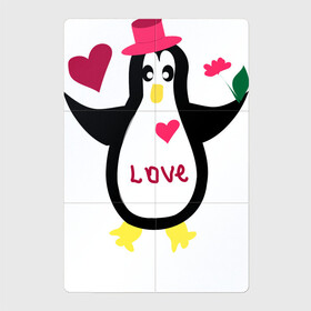 Магнитный плакат 2Х3 с принтом Влюбленный пингвин в Екатеринбурге, Полимерный материал с магнитным слоем | 6 деталей размером 9*9 см | животные | кавайи | любовь | надпись на английском | сердца | цветы