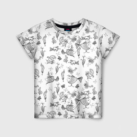 Детская футболка 3D с принтом Рисованные сказочные рыбки в Екатеринбурге, 100% гипоаллергенный полиэфир | прямой крой, круглый вырез горловины, длина до линии бедер, чуть спущенное плечо, ткань немного тянется | детский рисунок | набросок | рисунок | рыбки | сказочный | скетч