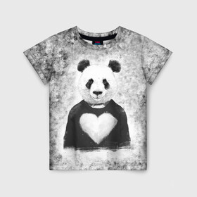 Детская футболка 3D с принтом Панда Любовь Сердце Меланж  в Екатеринбурге, 100% гипоаллергенный полиэфир | прямой крой, круглый вырез горловины, длина до линии бедер, чуть спущенное плечо, ткань немного тянется | Тематика изображения на принте: animals | beast | panda | глаза | животные | звери | краски | любовь | меланж | милые | панда | пятна | растения | сердце | серый | цветы | чб | эвкалипт