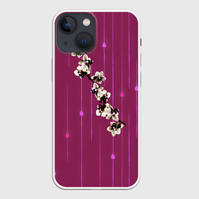 Чехол для iPhone 13 mini с принтом Орхидеи в Екатеринбурге,  |  | капли | орхидеи | полосы | цветочек | цветочки | цветы