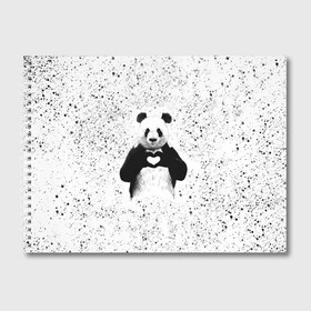Альбом для рисования с принтом Панда Любовь Сердце Брызги в Екатеринбурге, 100% бумага
 | матовая бумага, плотность 200 мг. | Тематика изображения на принте: animals | beast | panda | брызги | глаза | животные | звери | краски | любовь | милые | панда | пятна | растения | сердце | серый | точки | цветы | чб | эвкалипт