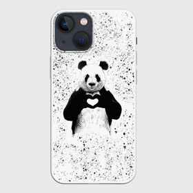 Чехол для iPhone 13 mini с принтом Панда Любовь Сердце Брызги в Екатеринбурге,  |  | animals | beast | panda | брызги | глаза | животные | звери | краски | любовь | милые | панда | пятна | растения | сердце | серый | точки | цветы | чб | эвкалипт