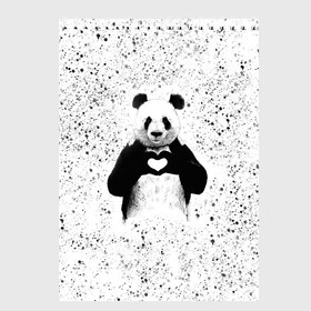 Скетчбук с принтом Панда Любовь Сердце Брызги в Екатеринбурге, 100% бумага
 | 48 листов, плотность листов — 100 г/м2, плотность картонной обложки — 250 г/м2. Листы скреплены сверху удобной пружинной спиралью | animals | beast | panda | брызги | глаза | животные | звери | краски | любовь | милые | панда | пятна | растения | сердце | серый | точки | цветы | чб | эвкалипт