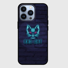 Чехол для iPhone 13 Pro с принтом Bad cat в Екатеринбурге,  |  | neon | neon cat | кирпич | неон | неоновый кот | стена | тренд