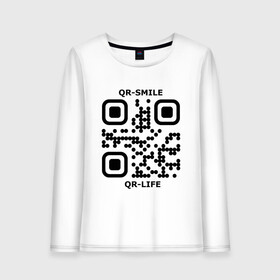 Женский лонгслив хлопок с принтом QR-SMILE в Екатеринбурге, 100% хлопок |  | Тематика изображения на принте: life | qr | smile | жизнь | прикол | улыбка