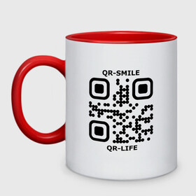 Кружка двухцветная с принтом QR-SMILE в Екатеринбурге, керамика | объем — 330 мл, диаметр — 80 мм. Цветная ручка и кайма сверху, в некоторых цветах — вся внутренняя часть | Тематика изображения на принте: life | qr | smile | жизнь | прикол | улыбка