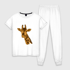 Женская пижама хлопок с принтом Жираф Жора в Екатеринбурге, 100% хлопок | брюки и футболка прямого кроя, без карманов, на брюках мягкая резинка на поясе и по низу штанин | Тематика изображения на принте: долгошей | друг. | жираф | зверь | магадаскар | саванна | экзотика