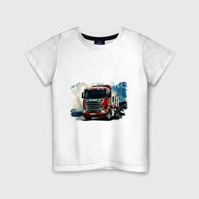 Детская футболка хлопок с принтом SCANIA Дальнобой в Екатеринбурге, 100% хлопок | круглый вырез горловины, полуприлегающий силуэт, длина до линии бедер | грузовик | грузоперевозки | дальнобойщик | евро трак симулятор | машина. | тягач | фура