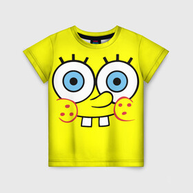Детская футболка 3D с принтом Губка БОБ в Екатеринбурге, 100% гипоаллергенный полиэфир | прямой крой, круглый вырез горловины, длина до линии бедер, чуть спущенное плечо, ткань немного тянется | губка боб | желтый | квадратные штаны | мультфильм | смайлик. | спанч боб