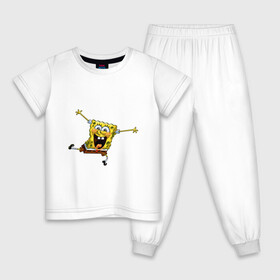 Детская пижама хлопок с принтом СПАНЧ БОБ в Екатеринбурге, 100% хлопок |  брюки и футболка прямого кроя, без карманов, на брюках мягкая резинка на поясе и по низу штанин
 | губка боб | желтый | квадратные штаны | мультфильм | смайлик. | спанч боб