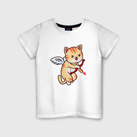 Детская футболка хлопок с принтом Angel Cat в Екатеринбурге, 100% хлопок | круглый вырез горловины, полуприлегающий силуэт, длина до линии бедер | Тематика изображения на принте: angel | animal | cat | cute | kitty | meow | ангел | друг | животные | киска | кися | китти | кот | котенок | котик | котэ | кошечка | кошка | мур | мяу | питомец