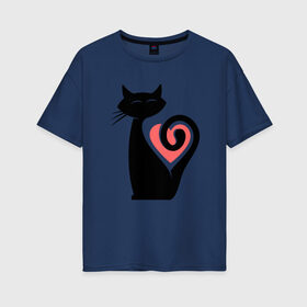 Женская футболка хлопок Oversize с принтом Heart Cat в Екатеринбурге, 100% хлопок | свободный крой, круглый ворот, спущенный рукав, длина до линии бедер
 | animal | cat | cute | kitty | meow | друг | животные | киска | кися | китти | кот | котенок | котик | котэ | кошечка | кошка | мур | мяу | питомец | сердце