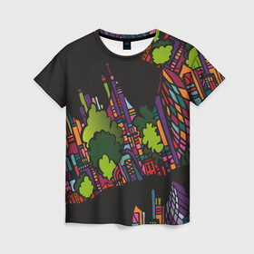 Женская футболка 3D с принтом Ночные огни в Екатеринбурге, 100% полиэфир ( синтетическое хлопкоподобное полотно) | прямой крой, круглый вырез горловины, длина до линии бедер | город | графика | ночь | рисунок | цвет