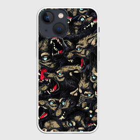 Чехол для iPhone 13 mini с принтом ВОЛКИ   WOLVES   УЗОР в Екатеринбурге,  |  | wolves | агрессия | вой волка. | волки | злость | рычат | страшные волки | текстура | узор