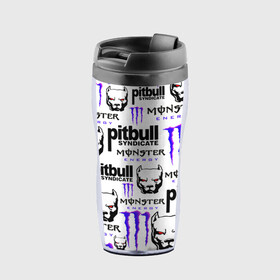 Термокружка-непроливайка с принтом PITBULL SYNDICATE X MONSTER в Екатеринбурге, внутренняя часть — пищевой пластик, наружная часть — прозрачный пластик, между ними — полиграфическая вставка с рисунком | объем — 350 мл, герметичная крышка | Тематика изображения на принте: games | monster energy | pitbull syndicate | игры | питбудь синдикат | питбуль | разработчик игр | собака | энергетик. | эрик давидыч