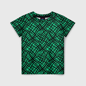 Детская футболка 3D с принтом Абстрактный зелено-черный узор в Екатеринбурге, 100% гипоаллергенный полиэфир | прямой крой, круглый вырез горловины, длина до линии бедер, чуть спущенное плечо, ткань немного тянется | абстрактный | зеленый | креативный камуфляж | линии | молодежный | полосатый | черный