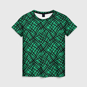 Женская футболка 3D с принтом Абстрактный зелено-черный узор в Екатеринбурге, 100% полиэфир ( синтетическое хлопкоподобное полотно) | прямой крой, круглый вырез горловины, длина до линии бедер | абстрактный | зеленый | креативный камуфляж | линии | молодежный | полосатый | черный