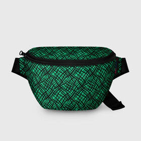 Поясная сумка 3D с принтом Абстрактный зелено-черный узор в Екатеринбурге, 100% полиэстер | плотная ткань, ремень с регулируемой длиной, внутри несколько карманов для мелочей, основное отделение и карман с обратной стороны сумки застегиваются на молнию | абстрактный | зеленый | креативный камуфляж | линии | молодежный | полосатый | черный