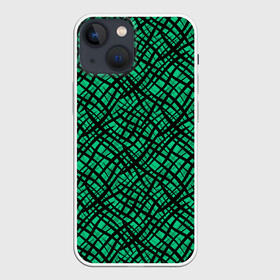 Чехол для iPhone 13 mini с принтом Абстрактный зелено черный узор в Екатеринбурге,  |  | абстрактный | зеленый | креативный камуфляж | линии | молодежный | полосатый | черный