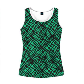 Женская майка 3D с принтом Абстрактный зелено-черный узор в Екатеринбурге, 100% полиэстер | круглая горловина, прямой силуэт, длина до линии бедра | абстрактный | зеленый | креативный камуфляж | линии | молодежный | полосатый | черный