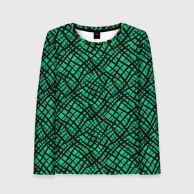 Женский лонгслив 3D с принтом Абстрактный зелено-черный узор в Екатеринбурге, 100% полиэстер | длинные рукава, круглый вырез горловины, полуприлегающий силуэт | абстрактный | зеленый | креативный камуфляж | линии | молодежный | полосатый | черный