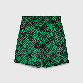 Детские спортивные шорты 3D с принтом Абстрактный зелено-черный узор в Екатеринбурге,  100% полиэстер
 | пояс оформлен широкой мягкой резинкой, ткань тянется
 | абстрактный | зеленый | креативный камуфляж | линии | молодежный | полосатый | черный