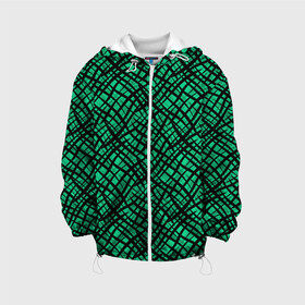 Детская куртка 3D с принтом Абстрактный зелено-черный узор в Екатеринбурге, 100% полиэстер | застежка — молния, подол и капюшон оформлены резинкой с фиксаторами, по бокам — два кармана без застежек, один потайной карман на груди, плотность верхнего слоя — 90 г/м2; плотность флисового подклада — 260 г/м2 | абстрактный | зеленый | креативный камуфляж | линии | молодежный | полосатый | черный
