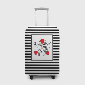 Чехол для чемодана 3D с принтом Аппликация про любовь  в Екатеринбурге, 86% полиэфир, 14% спандекс | двустороннее нанесение принта, прорези для ручек и колес | любовь | молодежный | набросок | полосатый узор | популярный | рисунок | скетч | черно белый | школа