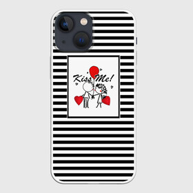 Чехол для iPhone 13 mini с принтом Аппликация про любовь в Екатеринбурге,  |  | любовь | молодежный | набросок | полосатый узор | популярный | рисунок | скетч | черно белый | школа