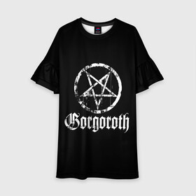 Детское платье 3D с принтом Gorgoroth в Екатеринбурге, 100% полиэстер | прямой силуэт, чуть расширенный к низу. Круглая горловина, на рукавах — воланы | Тематика изображения на принте: blackmetal | gorgoroth | metal | rock | блэк метал | горгоротх | группы | рок | роцк