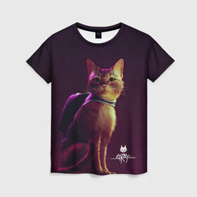 Женская футболка 3D с принтом Stray Game 2021 в Екатеринбурге, 100% полиэфир ( синтетическое хлопкоподобное полотно) | прямой крой, круглый вырез горловины, длина до линии бедер | 2021 | cat | cyberpunk | game | stray | бродилка | бродить | бродячий | киберпанк | кот | стрей | стрэй