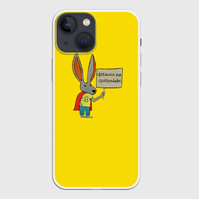 Чехол для iPhone 13 mini с принтом Ultra Bunny в Екатеринбурге,  |  | obstaculos son oportunidades | rabbit | жёлтый | заяц | надпись | плащ