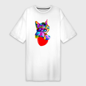 Платье-футболка хлопок с принтом РАДУЖНЫЙ КОТИК  RAINBOW KITTY в Екатеринбурге,  |  | heart | kitty | like | low poly | rainbow | животные | звери | котик | лайк | радуга | радужный котик | сердечко | цветные