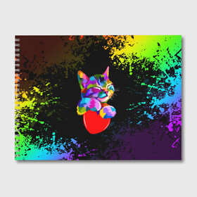 Альбом для рисования с принтом РАДУЖНЫЙ КОТИК / RAINBOW KITTY в Екатеринбурге, 100% бумага
 | матовая бумага, плотность 200 мг. | Тематика изображения на принте: heart | kitty | like | low poly | rainbow | животные | звери | котик | лайк | радуга | радужный котик | сердечко | цветные